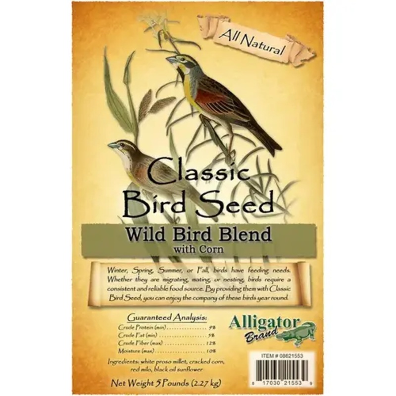 Alligator Brand 08621553 Bird Seed – Classic Wild Bird Blend with Corn 5-lbs