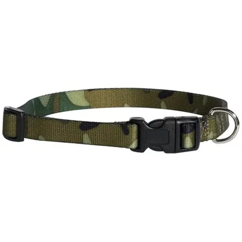 CASUAL CANINE ZA6741 06 43 Dog Collar, D-Ring Link, 6 to 10 in L Collar, 3/8 in W Collar, Nylon, Green Camo