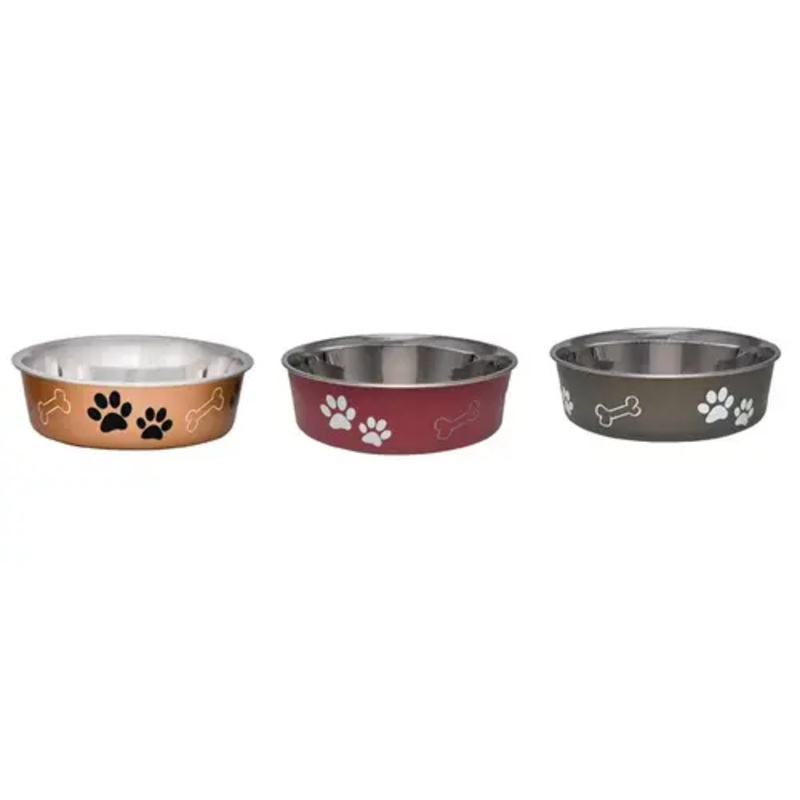 Loving Pets 7404SBM Pet Bowl Assorted Bones and Paw Prints Stainless Steel 4 cups For Dog Assorted