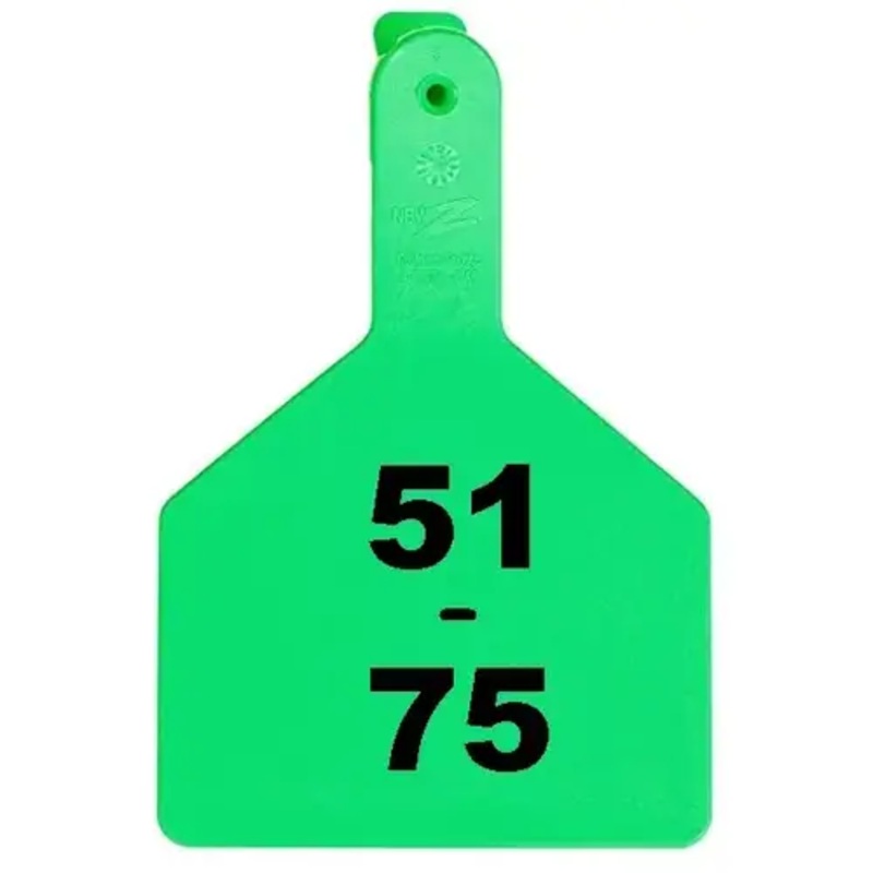 Z Tags 700-2500-587 Z Tags 1-PC Pre-Numbered Laser Print Cow Tags, Numbers from 51 – 75, Green